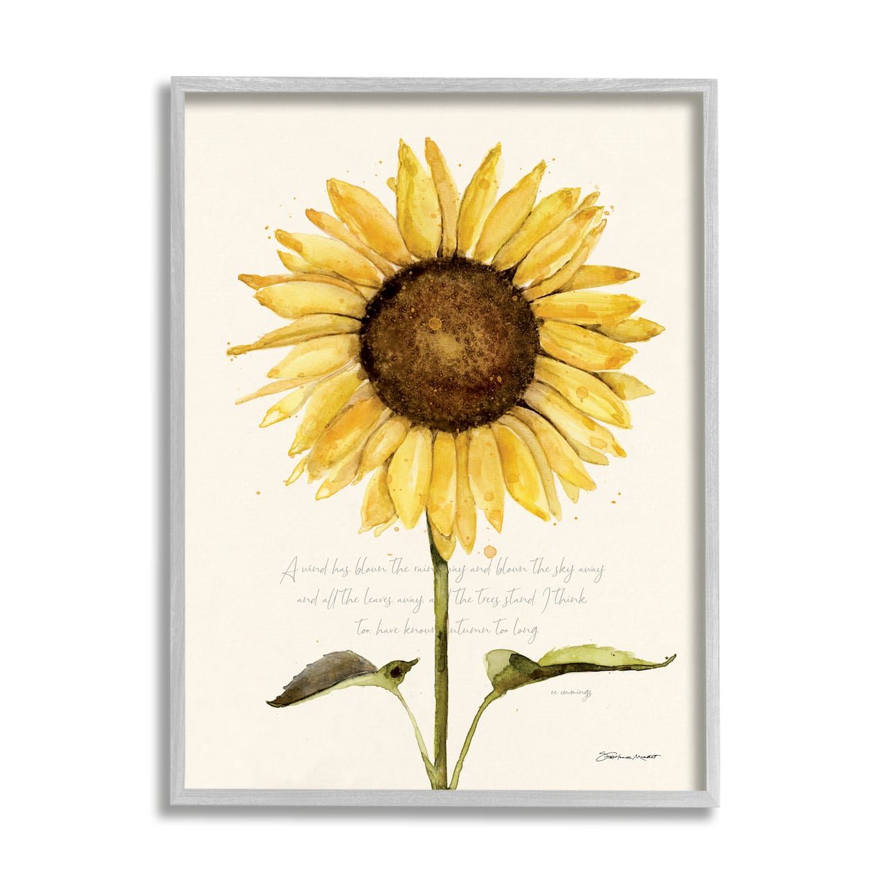 Stupell Industries Wind Has Blown Quoted Script Warm Sunflower Floral Framed Wall Art